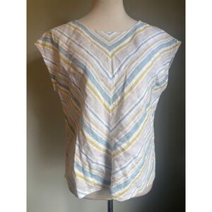 Coldwater Creek PS Petite Small  cottage Linen Striped Sleeveless Top peppy boho